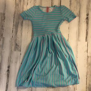 LuLaRoe Aqua and Pink striped XS Amelia